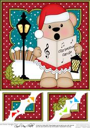 8 x 8 Christmas Carol Singing Livvy Bear 3D Decoupage