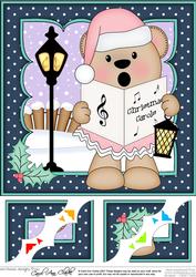 8 x 8 Christmas Carol Singing Livvy Bear 3D Decoupage