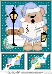 8 x 8 Christmas Carol Singing Livvy Bear 3D Decoupage