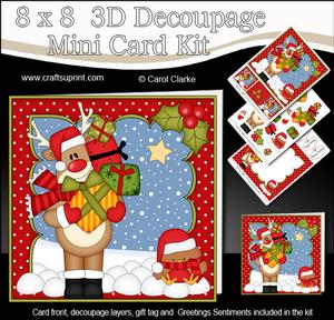 8x8 Christmas Rudolph's Presents Mini Kit 3D Decoupage