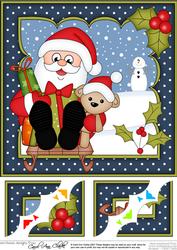 8 x 8 Christmas Sledging Santa Scalloped Corner Topper