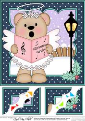 8 x 8 Christmas Carol Singing Livvy Bear Angel 3D Decoupage