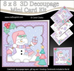 8x8 Christmas Snowman Oli's Presents Mini Kit 3D Decoupage