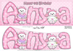 Large Dl 4th Birthday Anya Teddies 3D Decoupage