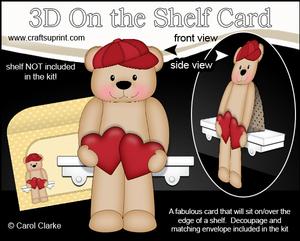 3D on the Shelf Card Kit - Hearts Love & Romance Teddy Bear