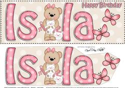 Large Dl Birthday Isla Livvy Bear 3D Decoupage