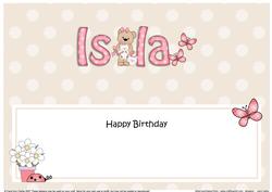 Large Dl Birthday Isla Livvy Bear Insert