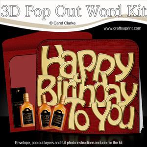 3D Birthday Whisky Pop Out Word Card
