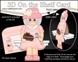 3D On the Shelf Card Kit - Gossip Galz Old Lady Carmel enjoys her Chocolate Cake