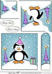 Cheeky Xmas Penguin Quick Card with Wavy Corner Side Stacker