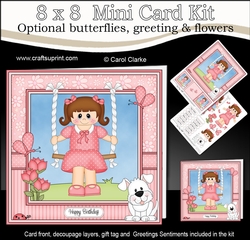 8 x 8 Cute Little Girl is Swinging High Mini Kit with 3d Decoupage