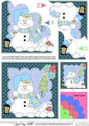 Snowman Oli has a Christmas Tree Shell Edged Corner side stacker