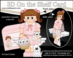 3D On the Shelf Card Kit - Cute Little Girl Cherri with her dog Joi and cute Puppies