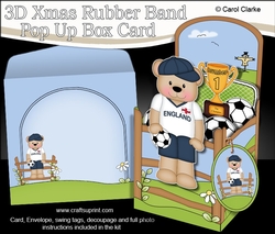 3D Football Freddy Teddy Plays for England Rubber Band Pop Up Box Card