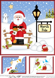 8 x 8 Christmas at the North Pole Santa has a Stocking Scalloped Corner Topper