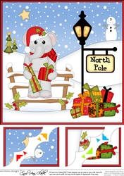8 x 8 Christmas at the North Pole Lola Elephant has presents Scalloped Corner Topper