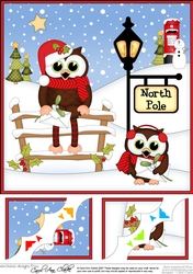 8 x 8 Christmas at the North Pole Little Hoot Owls Post their Cards Scalloped Corner Topper