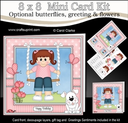 8 x 8 Cute Little Girl is Swinging High Mini Kit with 3d Decoupage