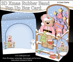 3D Christmas Livvy Bear Rubber Band Pop Up Box Card