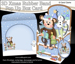 3D Christmas Rubber Band Pop Up Box Card - Cute Little Monkey Bing