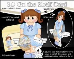 3D On the Shelf Card Kit - Cute Little Girl Shery with Basket of Daisies, letter & Dog Joi