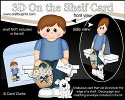 3D On the Shelf Card Kit - Cute Little Boy Jackson with Basket of Daisies, letter & Dog Joi