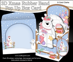 3D Christmas Rubber Band Pop Up Box Card - Ben Polar Bear has a Christmas Stocking