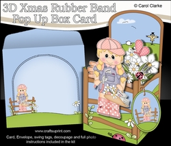 3D Gardening Girl Sara Rubber Band Pop Up Box Card