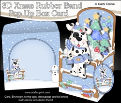 3D Christmas Rubber Band Pop Up Box Card - Spotty Dog has a Christmas Cracker