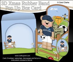 3D Football Freddy Teddy Plays for Scotland Rubber Band Pop Up Box Card