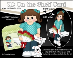 3D On the Shelf Card Kit - Cute Little Girl Judie with Bunch of Roses, letter & Dog Joi