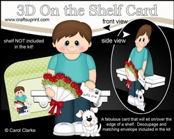 3D On the Shelf Card Kit - Cute Little Boy Alden with Bunch of Roses, letter & Dog Joi