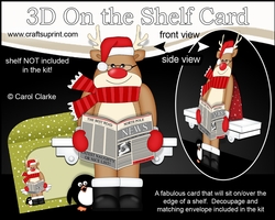 3D On the Shelf Card Kit - Christmas Rudolph reads the North Pole News