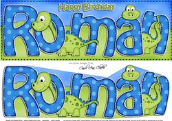 Large DL Birthday ROMAN Dinosaurs 3D decoupage