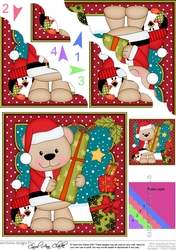 Christmas Livvy Bear and Pip Penguin bring the Christmas Presents Scallop Corner Topper