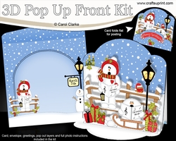 3D Christmas Pop Up Front Card Kit Snowman Roi and Snowball Sam are Carol Singing