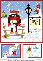 8 x 8 Christmas at the North Pole Pip Penguin posts a letter to Santa Scalloped Corner Topper  