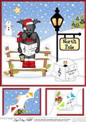 8 x 8 Christmas at the North Pole Hamish Scottie Dog is Carol Singing with Snowball Sam Scalloped Corner Topper  
