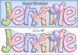 Large DL Birthday JENNIE Butterflies & Balloons 3D decoupage