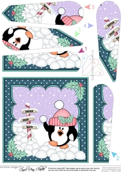 Christmas Pip Penguin has a snowball fight Fan Pyramage Topper