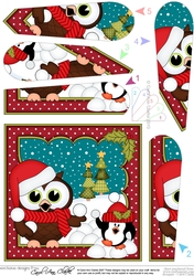 Christmas Little Hoot Owl and Pip Penguin have a Snowball Fight Fan Pyramage Topper