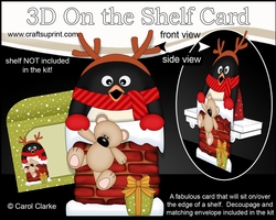 3D On the Shelf Card Kit - Christmas Pip Penguin is helping Santa take the Presents down the Chimney