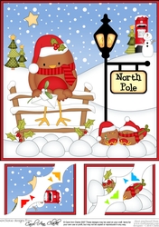 8 x 8 Christmas at the North Pole Bobbin Robin has a letter for Santa Scalloped Corner Topper