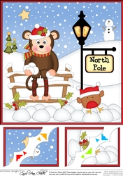 8 x 8 Christmas at the North Pole Little Monkey Bing has a Snowball Fight with Bobbin Robin Scalloped Corner Topper