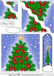 Xmas Holly Tree Quick Card Wavy Corner Side Stacker