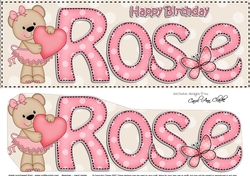 Large DL Birthday ROSE Livvy Bear 3D decoupage