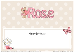 Large DL Birthday ROSE Livvy Bear insert