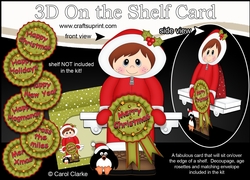 3D On the Shelf Card Kit - Cute Christmas Eskimo Boy with Seasonal Greetings Rosettes