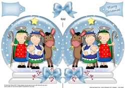 The Christmas Story Holy Family with Donkey Snow Globe Shaped Card