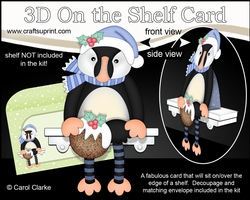 3D On the Shelf Card Kit - Little Christmas Puffin Pilchard has a Christmas Pudding